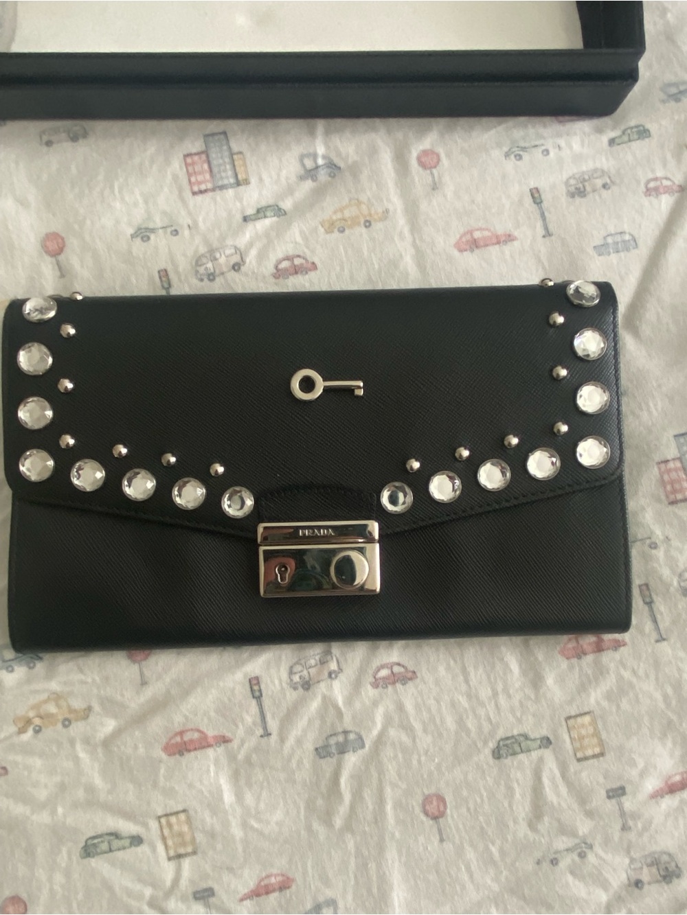 Prada Black Studded Saffiano Leather Wallet - Picture 5 of 11